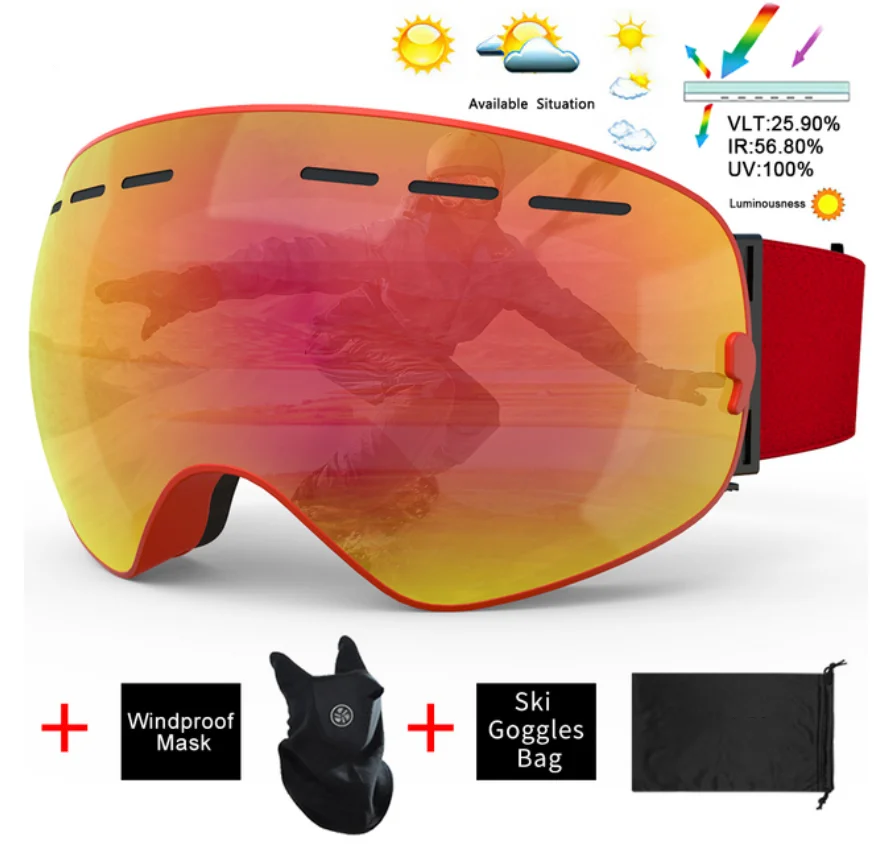 New Double layer Anti fog Ski Glasses Snowboard Glasses Snowmobile Glasses Outdoor Sports Ski Goggles